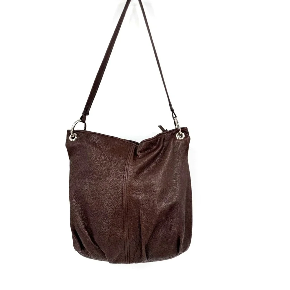 SAS Brown Leather Shoulder Bag Made In USA Soft Pebbled Leather Handbag - Picture 7 of 13